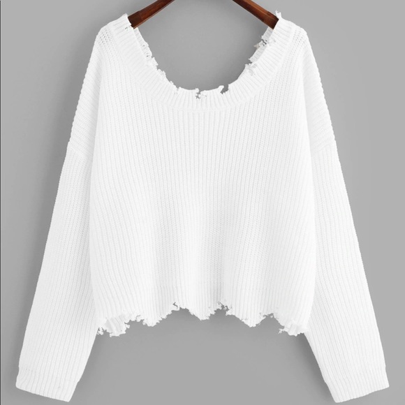PLUS SIZE distressed ripped sweater white - Picture 3 of 4